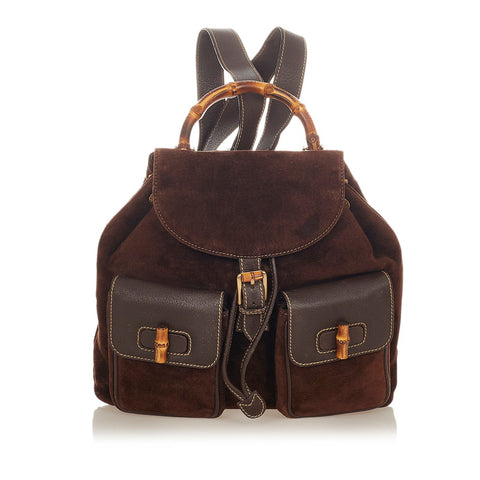 グッチ バンブー リュック バックパック 003 2058 ブラウン スウェード レザー レディース GUCCI 【中古】