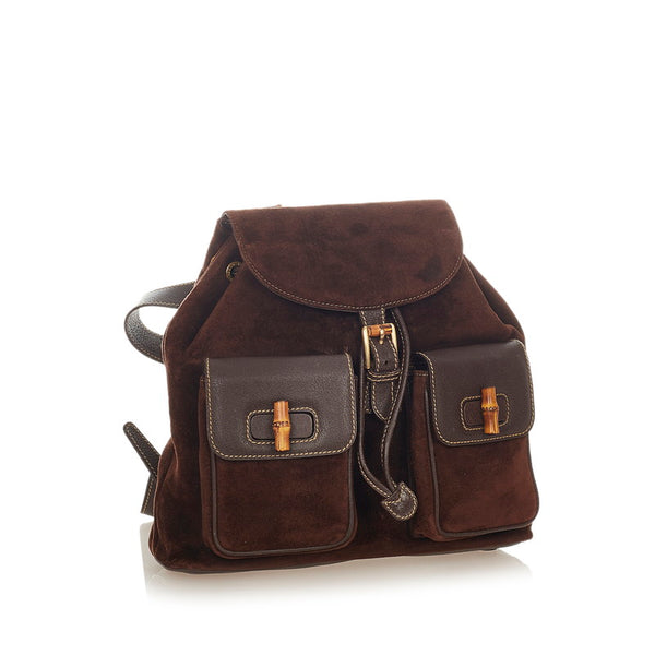 グッチ バンブー リュック バックパック 003 2058 ブラウン スウェード レザー レディース GUCCI 【中古】