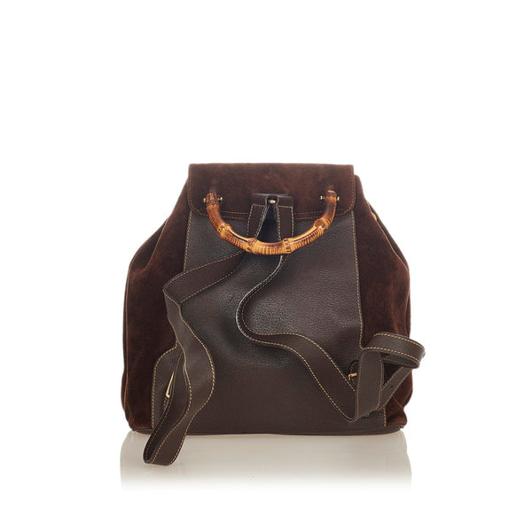 グッチ バンブー リュック バックパック 003 2058 ブラウン スウェード レザー レディース GUCCI 【中古】