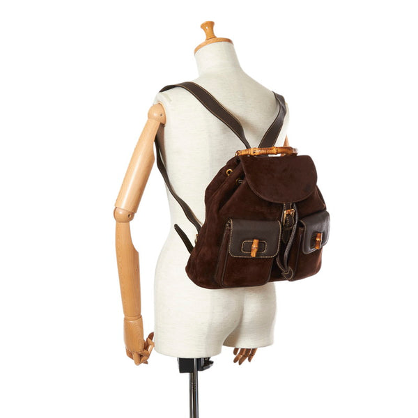 グッチ バンブー リュック バックパック 003 2058 ブラウン スウェード レザー レディース GUCCI 【中古】