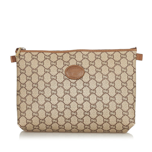 グッチ GGプラス ベージュ ブラウン PVC レザー クラッチバッグ レディース GUCCI 【中古】