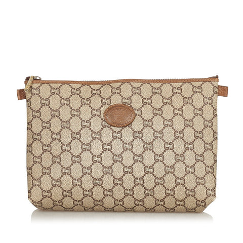 グッチ GGプラス ベージュ ブラウン PVC レザー クラッチバッグ レディース GUCCI 【中古】