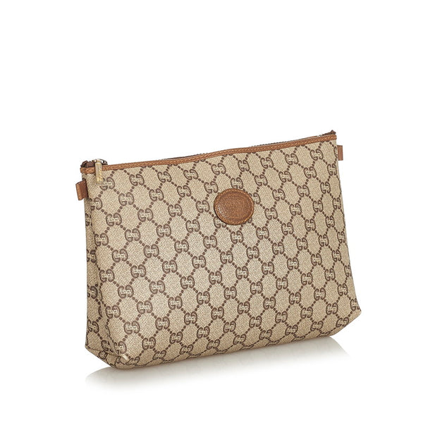 グッチ GGプラス ベージュ ブラウン PVC レザー クラッチバッグ レディース GUCCI 【中古】