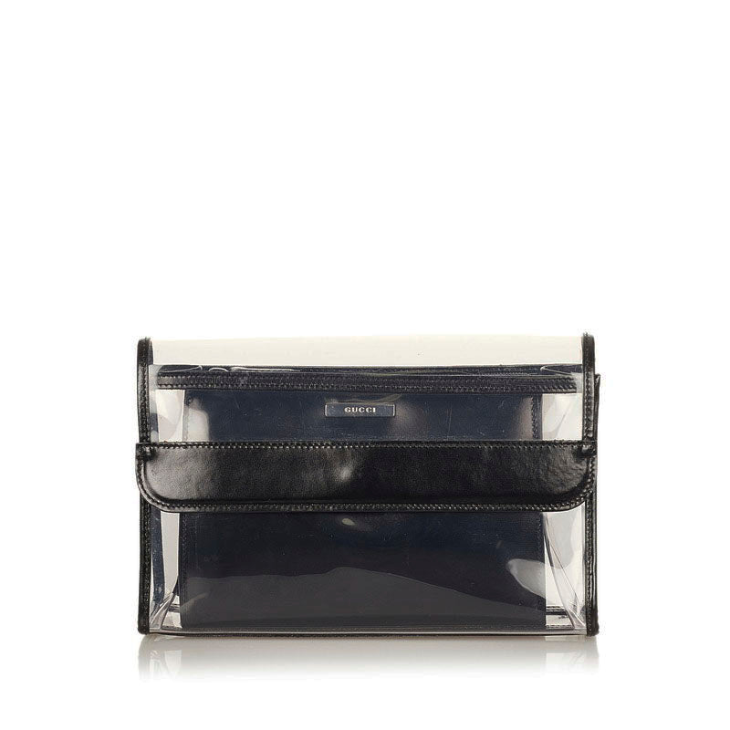 グッチ 039 2058 クリア ブラック  レザー ビニール クラッチバッグ レディース GUCCI 【中古】