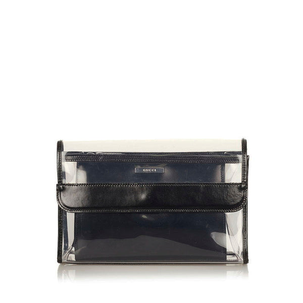 グッチ 039 2058 クリア ブラック  レザー ビニール クラッチバッグ レディース GUCCI 【中古】