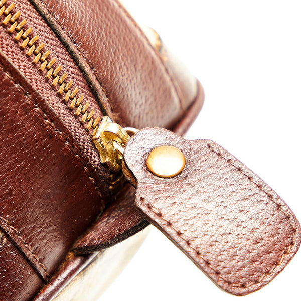 グッチ シェリーライン ミニボストン ブラウン グリーン レッド PVC レザー ハンドバッグ レディース GUCCI 【中古】