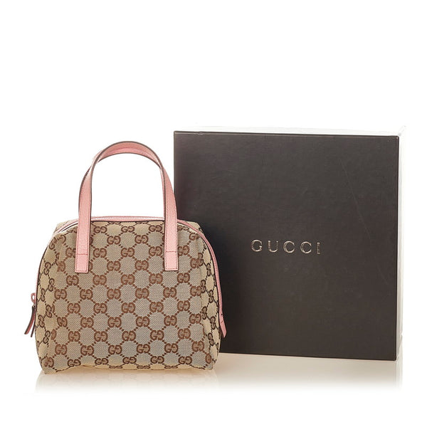 グッチ GGキャンバス 124542 ベージュ ブラウン ピンク キャンバス レザー ミニハンドバッグ レディース GUCCI 【中古】