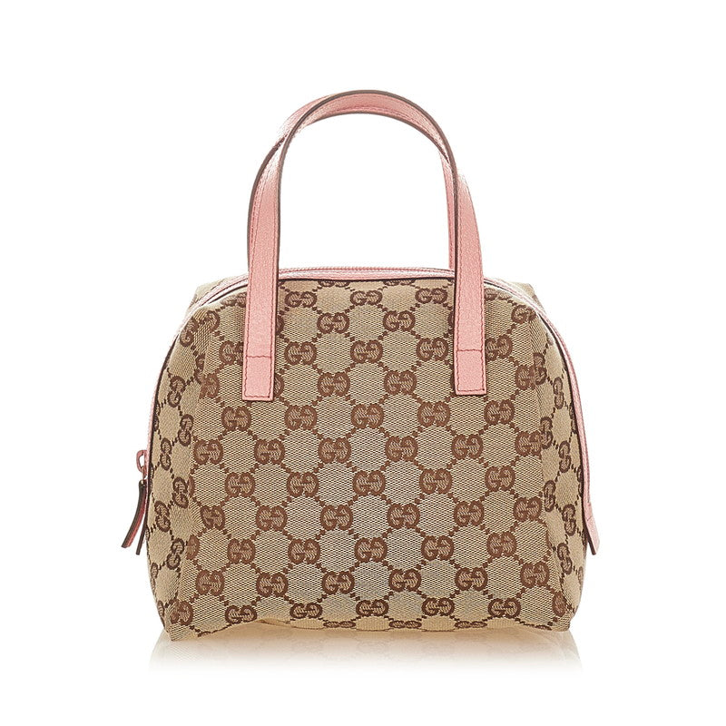 グッチ GGキャンバス 124542 ベージュ ブラウン ピンク キャンバス レザー ミニハンドバッグ レディース GUCCI 【中古】