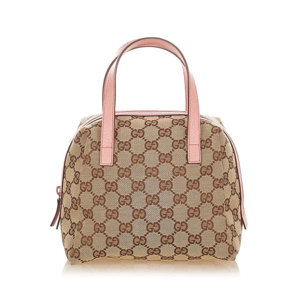 グッチ GGキャンバス 124542 ベージュ ブラウン ピンク キャンバス レザー ミニハンドバッグ レディース GUCCI 【中古】