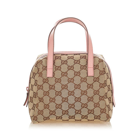 グッチ GGキャンバス 124542 ベージュ ブラウン ピンク キャンバス レザー ミニハンドバッグ レディース GUCCI 【中古】