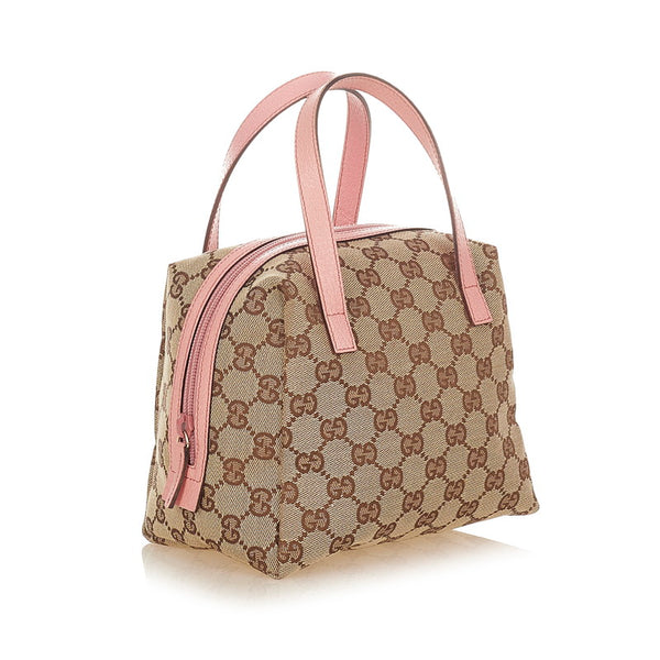 グッチ GGキャンバス 124542 ベージュ ブラウン ピンク キャンバス レザー ミニハンドバッグ レディース GUCCI 【中古】