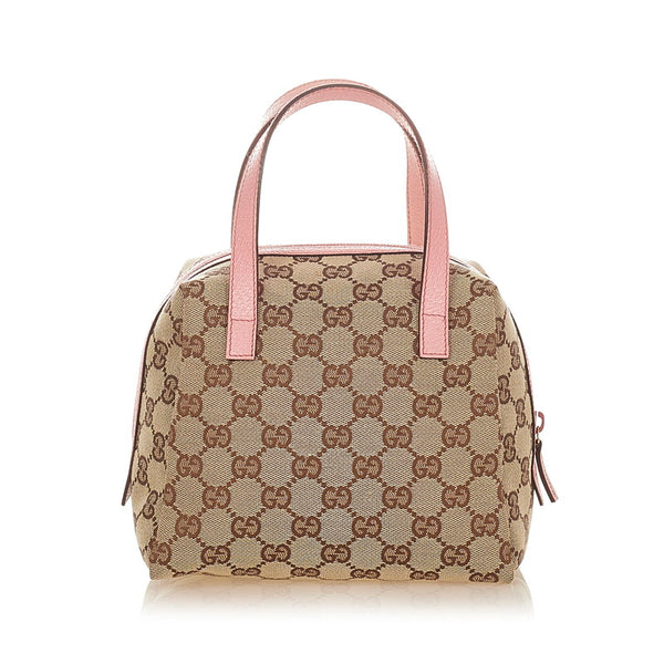グッチ GGキャンバス 124542 ベージュ ブラウン ピンク キャンバス レザー ミニハンドバッグ レディース GUCCI 【中古】