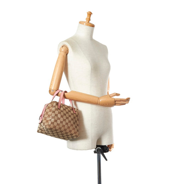 グッチ GGキャンバス 124542 ベージュ ブラウン ピンク キャンバス レザー ミニハンドバッグ レディース GUCCI 【中古】