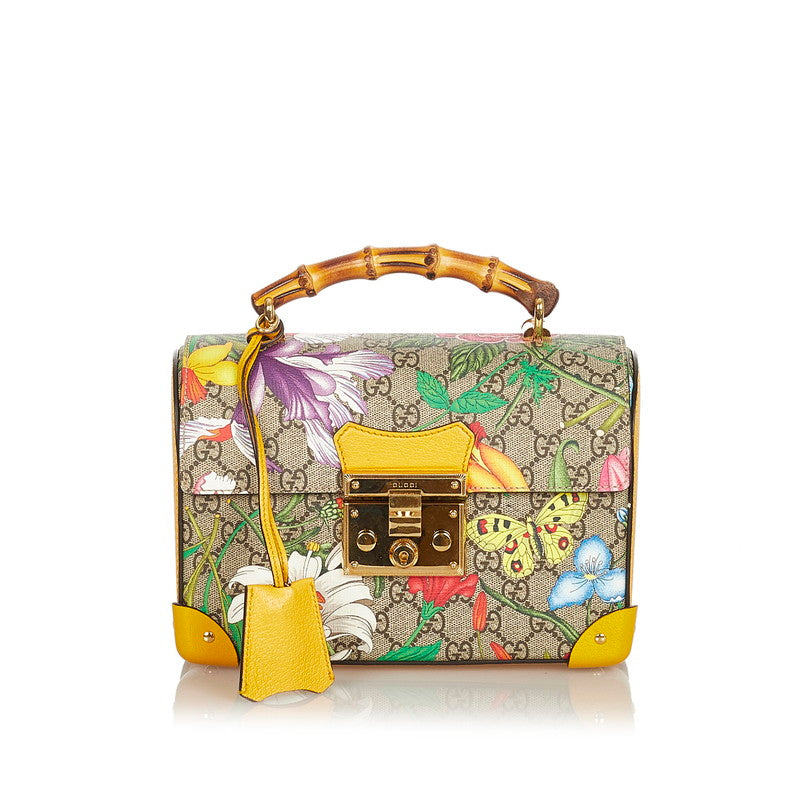 グッチ バンブー GGフローラ  603221 ベージュ イエロー マルチ PVC レザー ハンドバッグ レディース GUCCI 【中古】