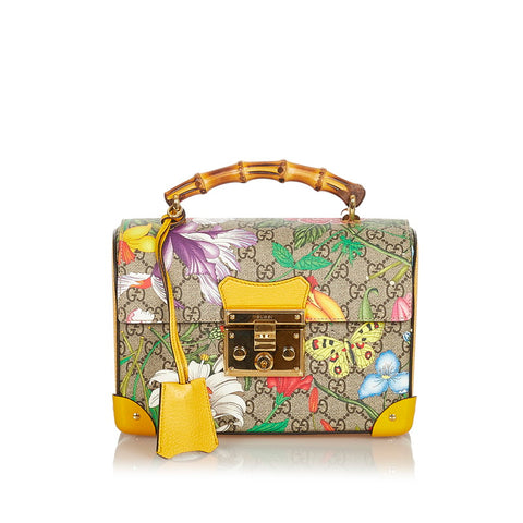 グッチ バンブー GGフローラ  603221 ベージュ イエロー マルチ PVC レザー ハンドバッグ レディース GUCCI 【中古】
