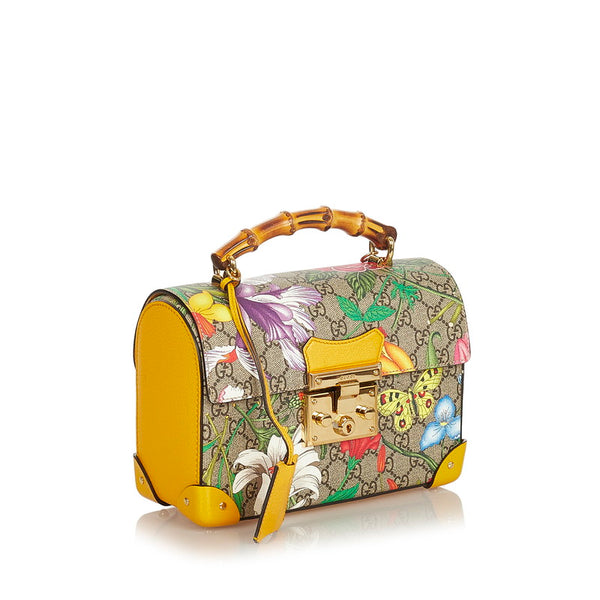 グッチ バンブー GGフローラ  603221 ベージュ イエロー マルチ PVC レザー ハンドバッグ レディース GUCCI 【中古】