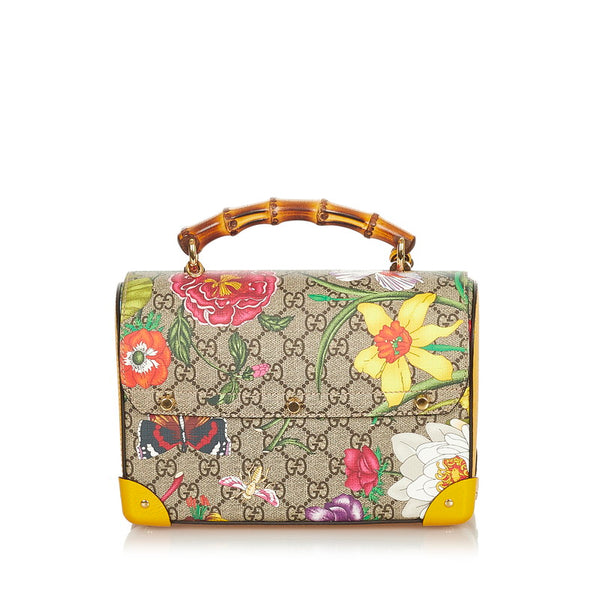 グッチ バンブー GGフローラ  603221 ベージュ イエロー マルチ PVC レザー ハンドバッグ レディース GUCCI 【中古】