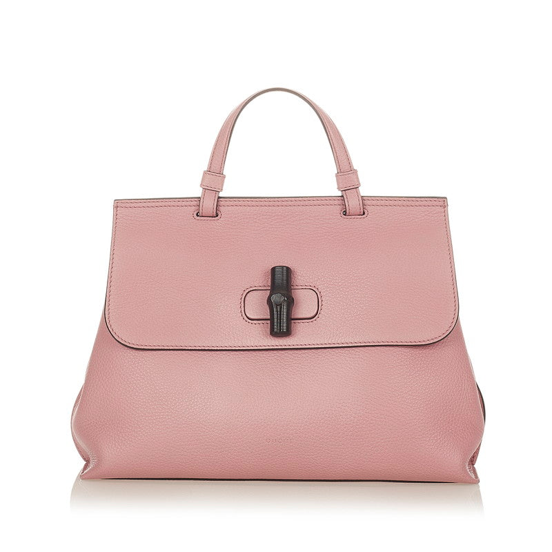 グッチ バンブー デイリー ハンドバッグ ショルダーバッグ ２WAY 392013 ピンク レザー レディース GUCCI 【中古】