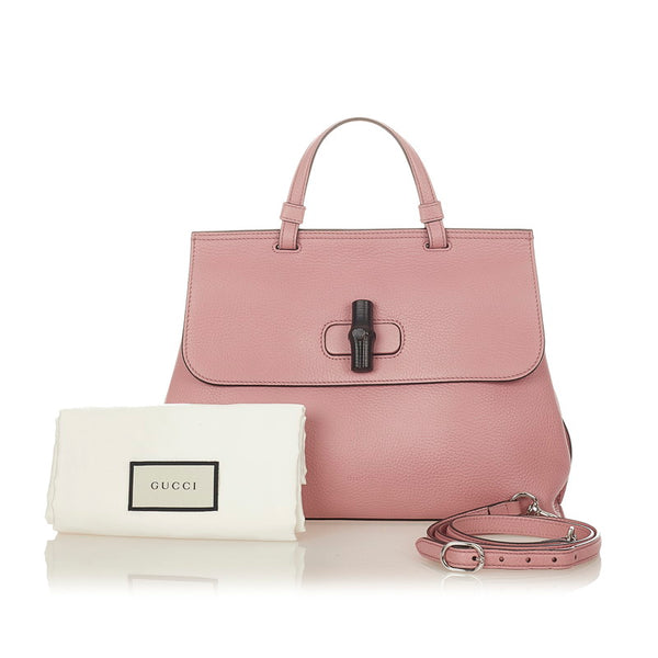 グッチ バンブー デイリー ハンドバッグ ショルダーバッグ ２WAY 392013 ピンク レザー レディース GUCCI 【中古】