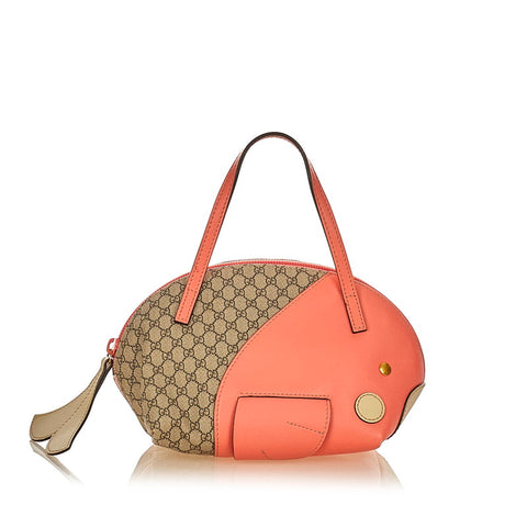 グッチ マイクロGG ベア キッズ チルドレン フィッシュ 魚 284720 ベージュ ピンク PVC レザー ハンドバッグ レディース GUCCI 【中古】