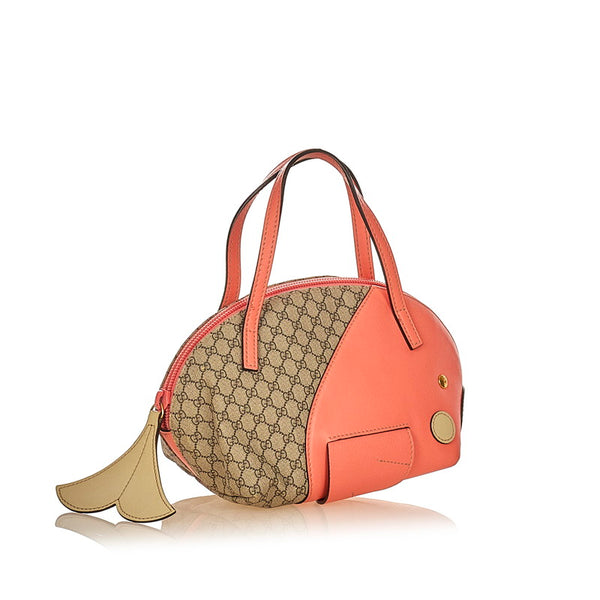 グッチ マイクロGG ベア キッズ チルドレン フィッシュ 魚 284720 ベージュ ピンク PVC レザー ハンドバッグ レディース GUCCI 【中古】