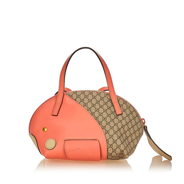 グッチ マイクロGG ベア キッズ チルドレン フィッシュ 魚 284720 ベージュ ピンク PVC レザー ハンドバッグ レディース GUCCI 【中古】