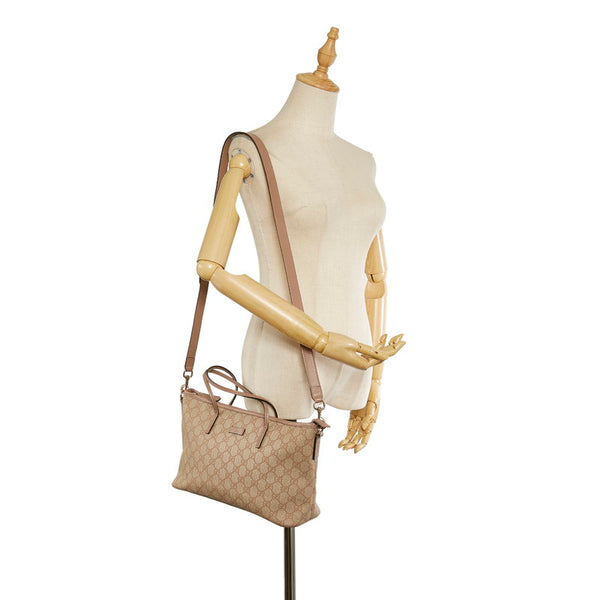 グッチ GGスプリーム 353439 ピンクベージュ ベージュ PVC レザー ハンドバッグ ショルダーバッグ２WAY レディース GUCCI 【中古】