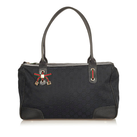 グッチ GGキャンバス プリンシー リボン 177052 ブラック  キャンバス レザー 肩掛け ショルダーバッグ レディース GUCCI 【中古】