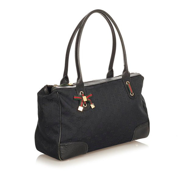 グッチ GGキャンバス プリンシー リボン 177052 ブラック  キャンバス レザー 肩掛け ショルダーバッグ レディース GUCCI 【中古】