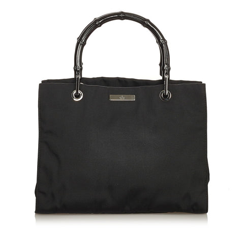 グッチ バンブー ロゴプレート 002 1016 ブラック キャンバス ハンドバッグ レディース GUCCI 【中古】