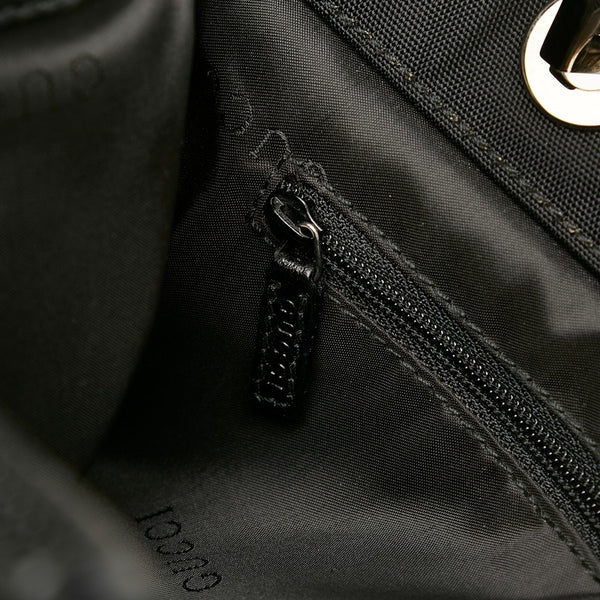 グッチ バンブー ロゴプレート 002 1016 ブラック キャンバス ハンドバッグ レディース GUCCI 【中古】