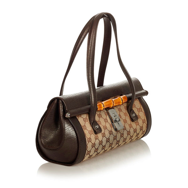 グッチ GGキャンバス バンブー 111713 ベージュ ブラウン キャンバス レザー ハンドバッグ レディース GUCCI 【中古】