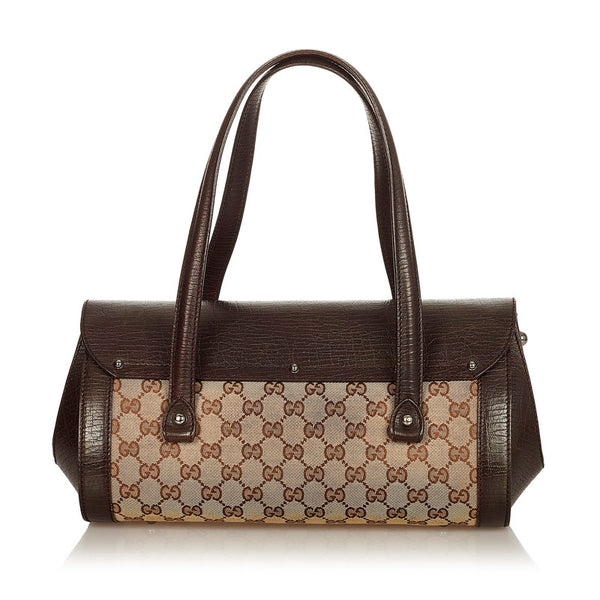 グッチ GGキャンバス バンブー 111713 ベージュ ブラウン キャンバス レザー ハンドバッグ レディース GUCCI 【中古】