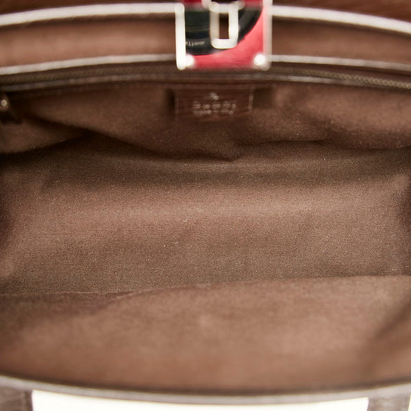 グッチ GGキャンバス バンブー 111713 ベージュ ブラウン キャンバス レザー ハンドバッグ レディース GUCCI 【中古】