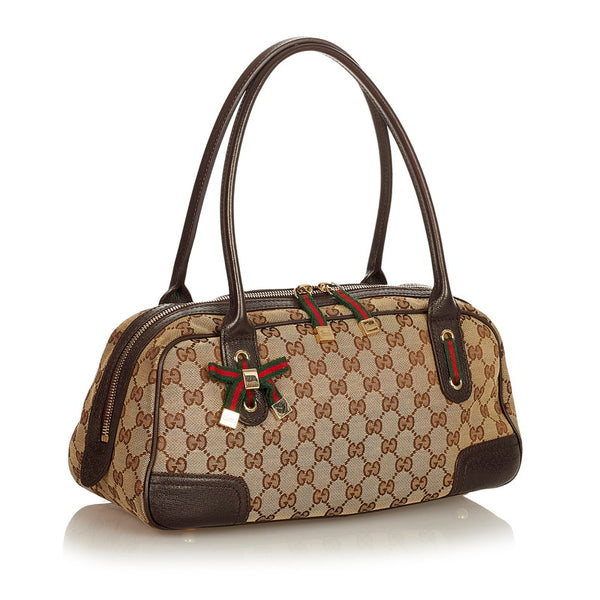 グッチ GGキャンバス ブリンシー 161720 ベージュ ブラウン キャンバス レザー ハンドバッグ レディース GUCCI 【中古】