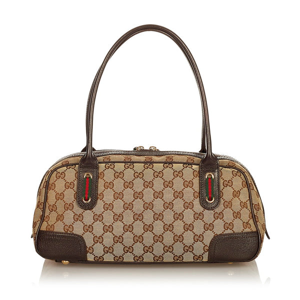 グッチ GGキャンバス ブリンシー 161720 ベージュ ブラウン キャンバス レザー ハンドバッグ レディース GUCCI 【中古】