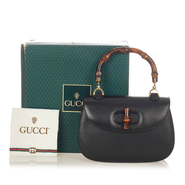 グッチ バンブー ブラック レザー ハンドバッグ レディース GUCCI 【中古】