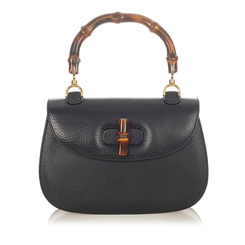 グッチ バンブー ブラック レザー ハンドバッグ レディース GUCCI 【中古】