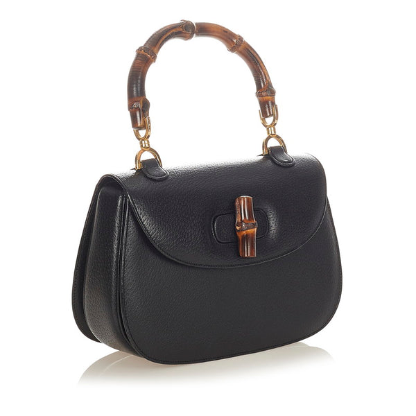 グッチ バンブー ブラック レザー ハンドバッグ レディース GUCCI 【中古】