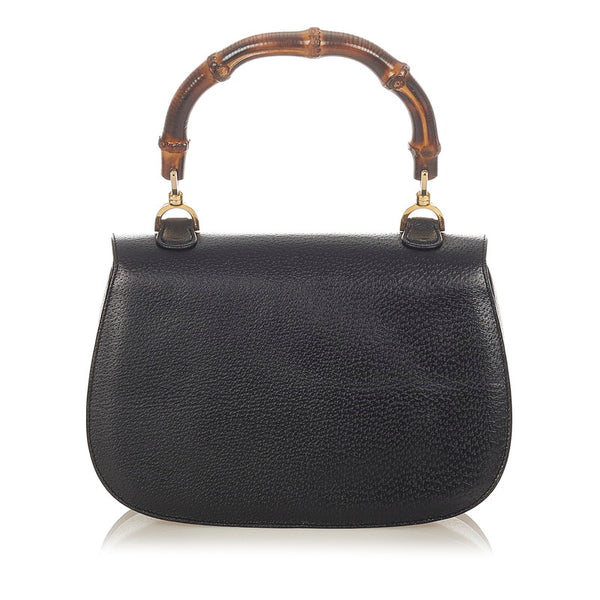 グッチ バンブー ブラック レザー ハンドバッグ レディース GUCCI 【中古】