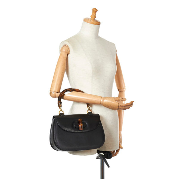 グッチ バンブー ブラック レザー ハンドバッグ レディース GUCCI 【中古】