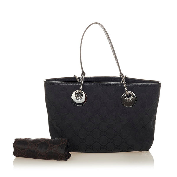 グッチ GGキャンバス 120844 ブラック キャンバス レザー ハンドバッグ レディース GUCCI 【中古】