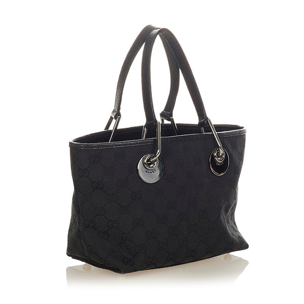 グッチ GGキャンバス 120844 ブラック キャンバス レザー ハンドバッグ レディース GUCCI 【中古】