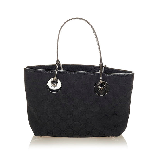 グッチ GGキャンバス 120844 ブラック キャンバス レザー ハンドバッグ レディース GUCCI 【中古】