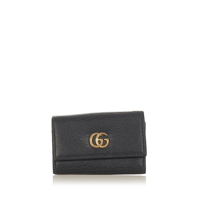 グッチ プチマーモント ダブルＧ ロゴ 456118 ブラック レザー キーケース レディース GUCCI 【中古】
