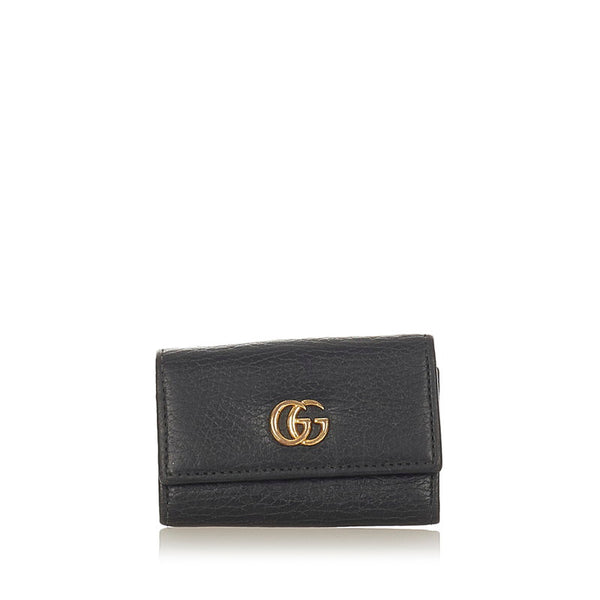 グッチ プチマーモント ダブルＧ ロゴ 456118 ブラック レザー キーケース レディース GUCCI 【中古】