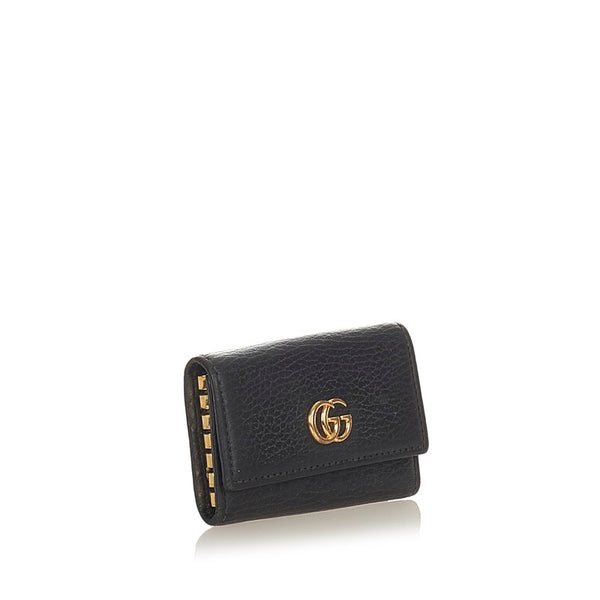 グッチ プチマーモント ダブルＧ ロゴ 456118 ブラック レザー キーケース レディース GUCCI 【中古】