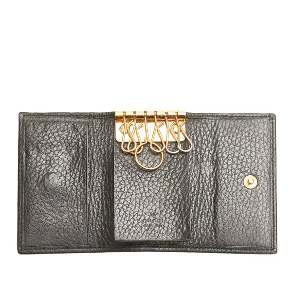 グッチ プチマーモント ダブルＧ ロゴ 456118 ブラック レザー キーケース レディース GUCCI 【中古】