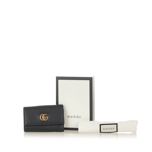 グッチ プチマーモント ダブルＧ ロゴ 456118 ブラック レザー キーケース レディース GUCCI 【中古】
