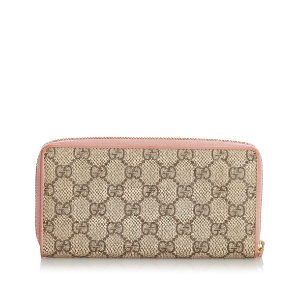 グッチ GGスプリーム リボン 388680 ブラウン ピンク PVC レザー ラウンドファスナー 長財布 レディース GUCCI 【中古】
